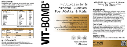 VIT-BOMB® Multivitamin & Mineral, Berry Flavour Gummies For Adults & Kids