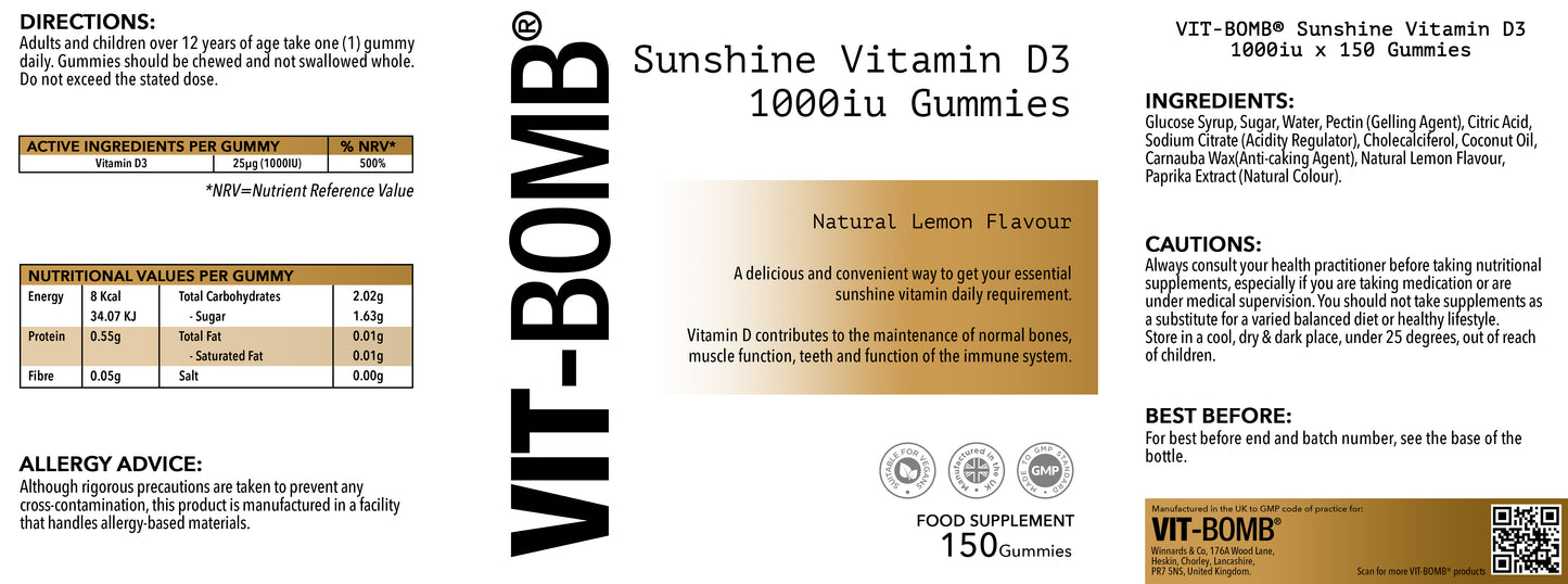 VIT-BOMB® Sunshine Vitamin D3, Lemon Flavour Gummies
